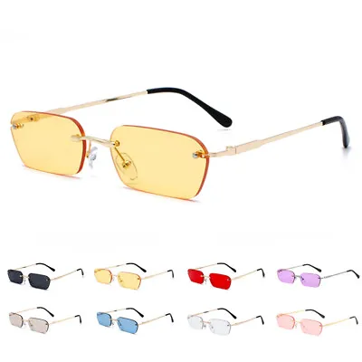 Rimless Rectangle Sunglasses Frameless Square Glasses Vintage Eyewear UV400 NEW • $11.99