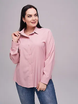$15.99 • Buy Button Down Shirt Blouse Pink Crepe Long Sleeve Collared Office Plus Size M