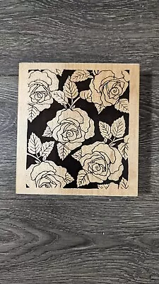 JRL XL  Embossed Roses Floral Full Card Wm Background Rubber Stamp • $15.99