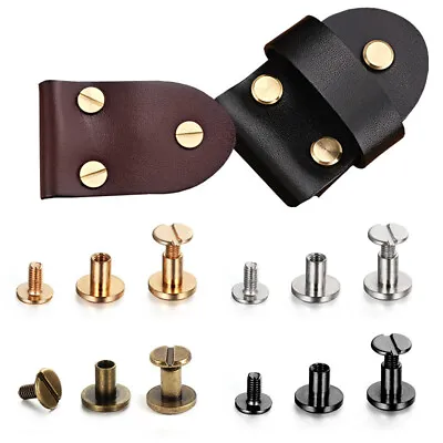 £2.39 • Buy 10Set Luggage Flat Belt Screw Leather Craft Chicago Nail Brass Rivet Stud Heads
