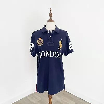 Polo Ralph Lauren Navy Short Sleeve Custom Fit LONDON Big Pony Polo Shirt Size M • $129.95