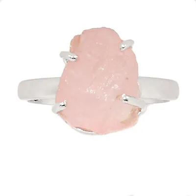 Natural Morganite Rough - Madagascar 925 Silver Ring Jewelry S.7 CR23771 • $15.99