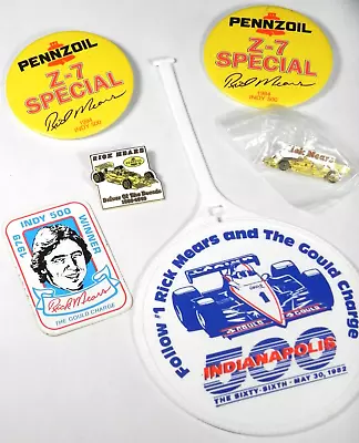 Mixed Lot 6 RICK MEARS Indy 500 Winner Pins Badges Buttons Sticker Luggage Tag • $39.50