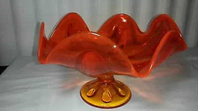 Large Vintage Viking Persimmon Orange Pedestal Fruit Bowl Dish  MCM 6 Petals • $22.95