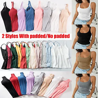 £7.74 • Buy Women Camisole With Built In Shelf Bra Adjustable Spaghetti Strap Vest Tops UK！！