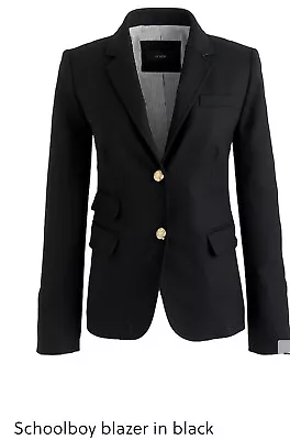 J Crew Women's Fully Lined Wool Two Button Schoolboy Blazer Black Size 2 EUC • $43.50