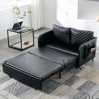 Convertible Leather Sleeper Sofa Bed Loveseat Pull-Out Bed W/ 2 Pillow & Storage • $464