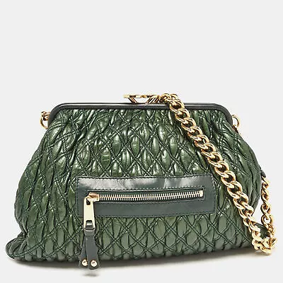 Marc Jacobs Metallic Green Quilted Leather Stam Shoulder Bag • $244.65