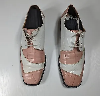 Marco Vicci Dress Shoes Mens Size 10.5 Square Toe Croc Pink White Lace Up NO BOX • $24.08