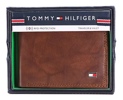 Tommy Hilfiger Men's Extra Capacity RFID Leather Traveler Wallet Tan 31TL240006 • $27.29