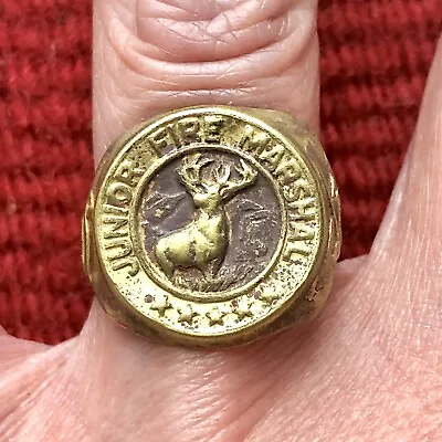 Antique Signet Ring Junior Fire Marshal Hartford Insurance Elk Animal Jewelry • $19.99