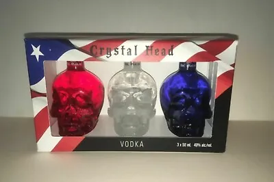3 Crystal Head Vodka SKULL SET 50ml Empty Bottles USA RED WHITE BLUE • $39.95