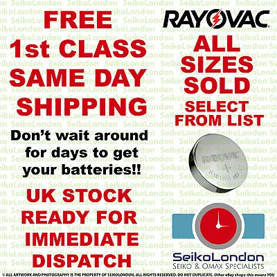 Rayovac Silver Oxide Watch Battery 1.55v ALL SIZES OF WATCH BATTERIES - FAST!! • £2.39