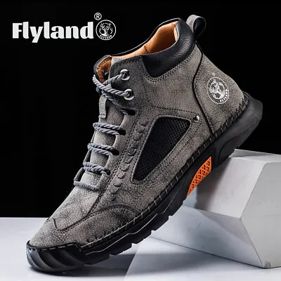 FLYLAND Men's Fashion Vintage Chukka Leather Ankle Boots Handmade Shoes • $39.59