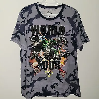 Monster Jam World Tour Camo Short Sleeve T-Shirt Men's Size 2XL XXL Blue Gray • $12.95