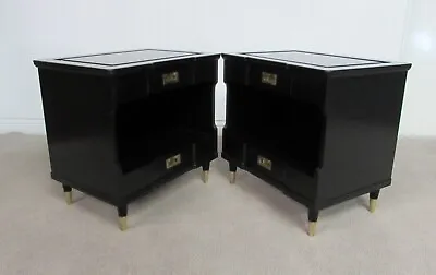 Vintage Pair John Widdicomb Nightstands Two Drawer End Tables Black Painted • $1699