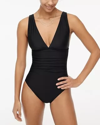 J.crew Factory V-neck Ruchet One-piece Swimsuit Color Black • $33