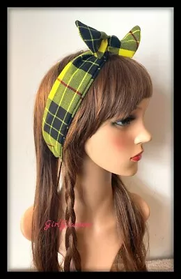 Yellow McLeod MacLeod Tartan Headband Bandana Hairband Bow Tie Burns Night Dress • £3.25