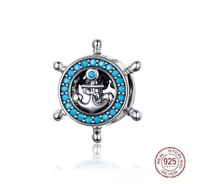 £10.95 • Buy Pirate Marine Ship Steering Wheel Turquoise S925 Sterling Silver Bracelet Charm