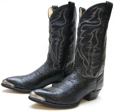 Mens Vtg Tony Lama J61745 Blk Leather Metal Tip Cowboy Western Biker Boots 10 B • $129.99