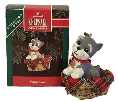 Hallmark Puppy Love Schnauzer 1992 Keepsake Ornament 2nd In Series Dog In Basket • $49.95