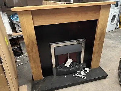Penshaw Natural Oak/ Black Electric Fire 48  - New! Collect From Horley • £75