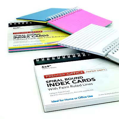 50 X Index Cards Spiral Bound Ruled White And  6  X 4  & 5  X 3  Coloured • £3.49