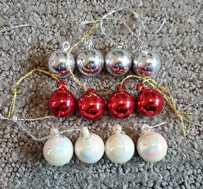 Mini Christmas Tree Ornaments Round Ball Decor Crafts Red Silver 3/4  Lot Of 12 • $9.99