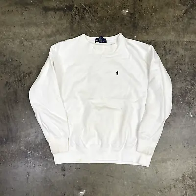 £30 • Buy Ralph Lauren Polo Sweatshirt Crew Neck Sports 90s Sweater White Mens Large