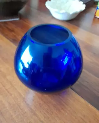 Cobalt Blue Hand Blown Round Glass Vase • $25