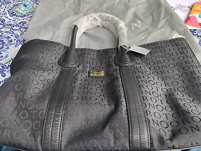 $150 • Buy Oroton Stencil Tote Black Jacquard Leather Canvas Handbag