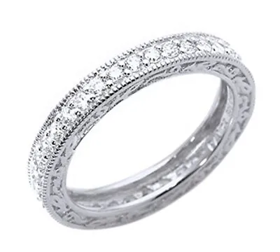 Simulated Diamond Vintage Inspired Eternity Band Ring Solid 925 Sterling Silver • $50.71