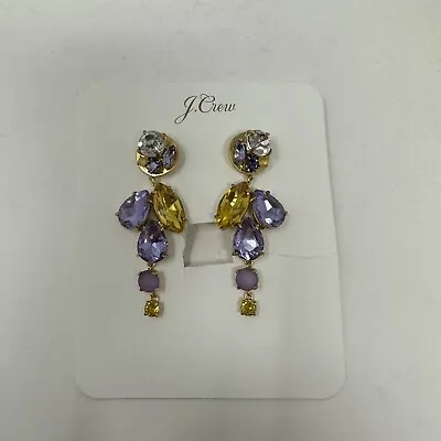 NEW J. Crew Crystal Jewel Cluster Purple Yellow Drop Statement Earrings • $31.50