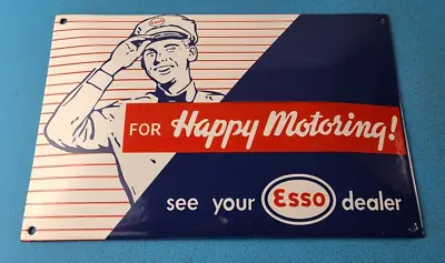 Vintage Esso Gasoline Sign - Porcelain Gas Attendant Filling Station Pump Sign • $135.37