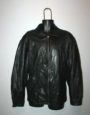 Wilsons Leather Black Leather Full Zip Jacket Size 2X Mens Motorcycle Heavy Duty • $27.26