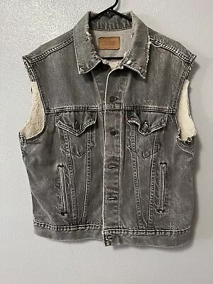 Men's Levis Denim Vest Faded Gray Insulated 80s 90s Punk Biker Orange Tab • $29.99