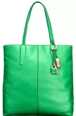 New TUMI Tote Carli North South Leather Bag Emerald Green MultiPockets 15  X 16  • $435