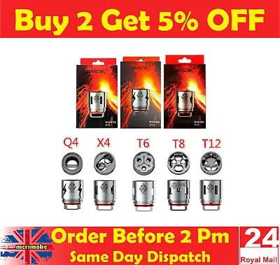 SMOK TFV12 COILS For Cloud Beast King Q4 X4 T6 T12 T14 V12 Coils Pack Of 3 • £4.75