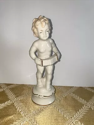 Vintage Porcelain Boy Cupid Playing Accordian Figurine Gold Accent Japan 6.75” • $13.10