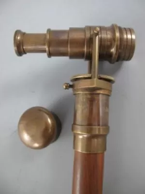 Antique Brass Walking Telescope Handle Cane Brass Wood Stick Folding Hidden Spy  • $41.83