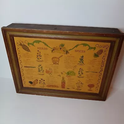 Vintage Wooden 1965 Three Mountaineers Spices Herb Cabinet Wall Rack W Chart 70s • $69.47