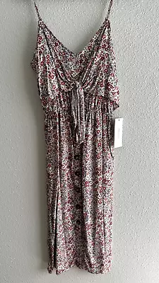 Mimi Chica Pink Floral Dress Spaghetti Strap Button Down Tie Front NWT - Size XL • $20