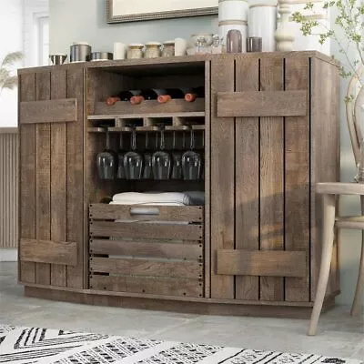 Mini Bar Liquor Storage Cabinet Buffet Table Wine Rack Serve Vintage Oak Finish  • $428.88