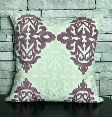 Cushion Cover Or Filled Cushion Large DAMASK Embroidered Geometric Cotton Grey • £7.50