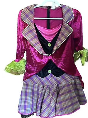 Mad Hatter Costume Women's Pink Fancy Dress Up Halloween Adult Size Jr L 11 - 13 • $27.63