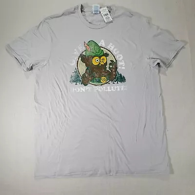 Woodsy The Owl Give A Hoot Don't Pollute Silver Distressed Look Large T-shirt • $10.39