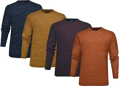 Mens Crew Neck Jumper Plain Knitted Pullover Sweater Winter Top Ex Store M - 2XL • £12.95