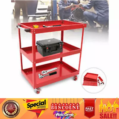 Rolling Cart 3 Tier Tool Carts With Wheels Steel Service Cart Mechanic Red • $94.05