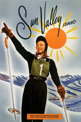 366510 Sun Valley Idaho Skiing With Skis Art Decor Wall Print Poster AU • $71.45