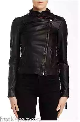 Nwt Muubaa Keeley Black Leather Biker Skinny Jacket Us 8 (s-m) Uk 12 • $149.99